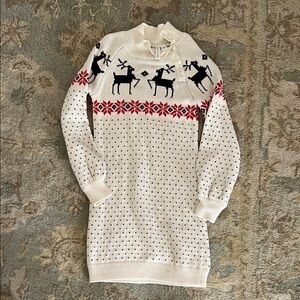 Janie and Jack Cream Reindeer Sweater Dress